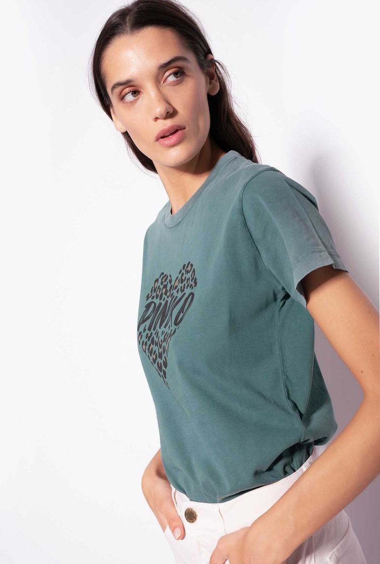 Women's Pinko Spotted Heart T Shirts Green | Australia-45308279