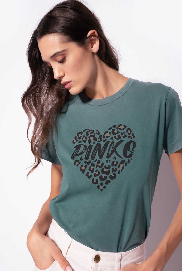 Women's Pinko Spotted Heart T Shirts Green | Australia-45308279