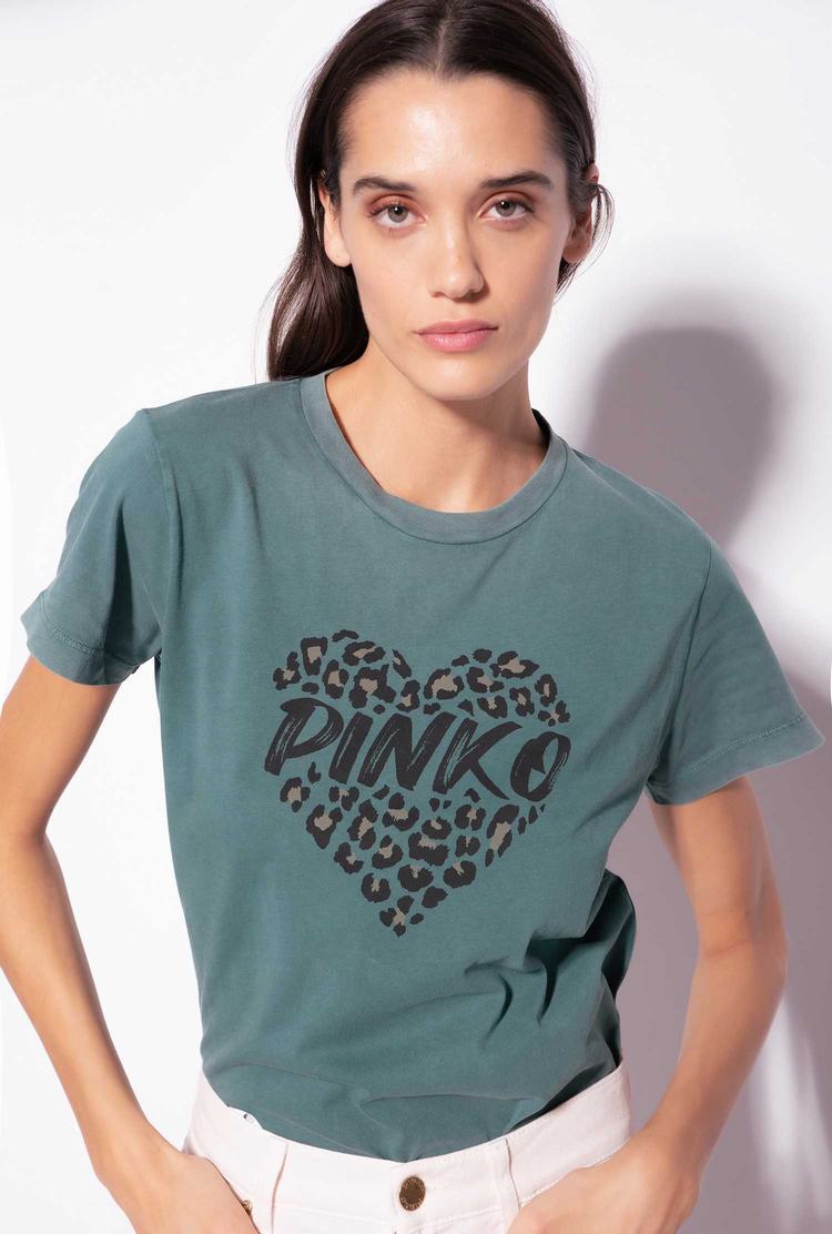 Women\'s Pinko Spotted Heart T Shirts Green | Australia-45308279