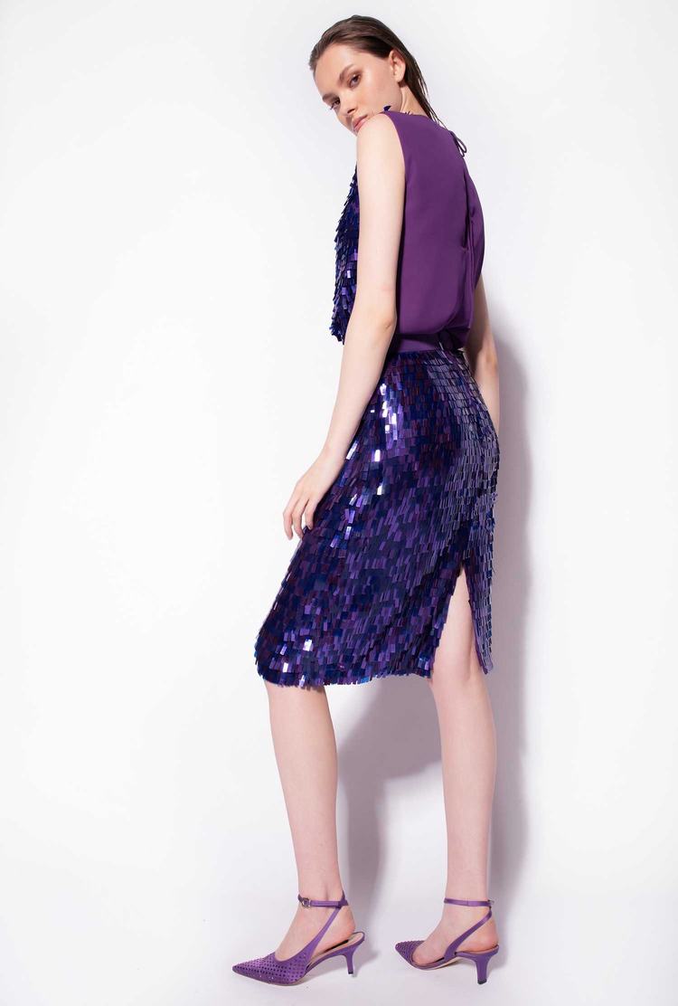 Women's Pinko Square-shaped Sequins All Over Skirts Purple | Australia-12476389