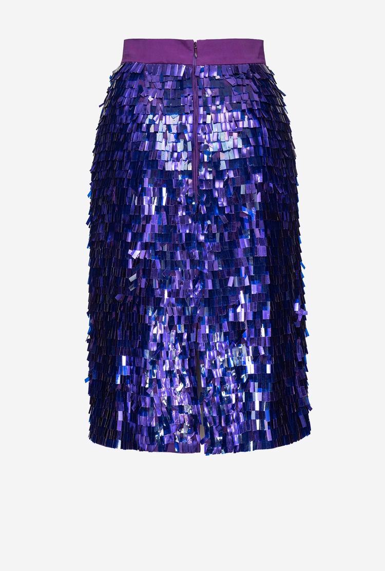 Women's Pinko Square-shaped Sequins All Over Skirts Purple | Australia-12476389