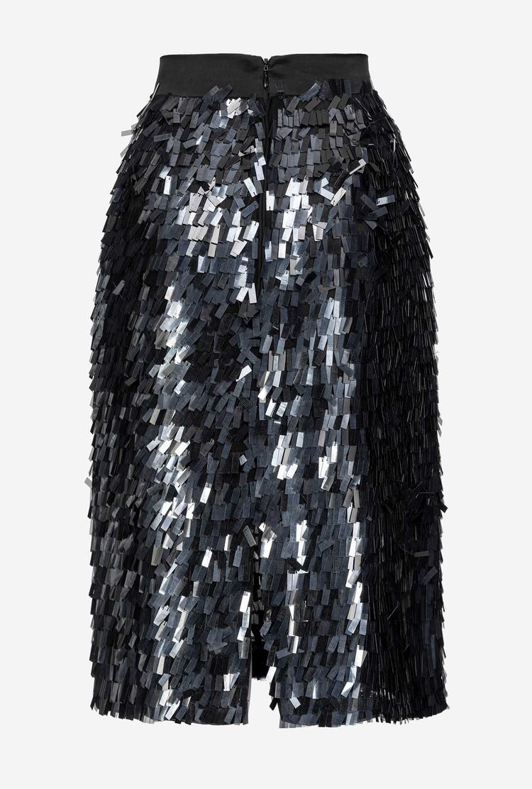 Women's Pinko Square-shaped Sequins All Over Skirts Black | Australia-51462879