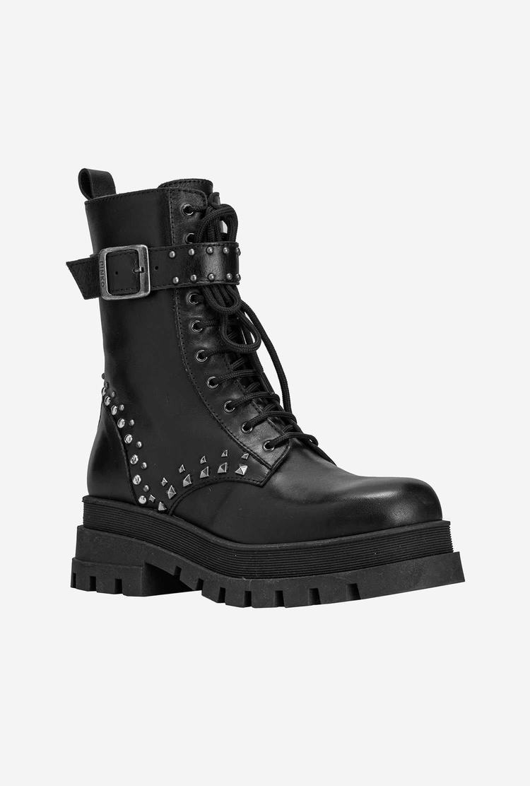 Women's Pinko Strap And Studs Combat Boots Black | Australia-49521639