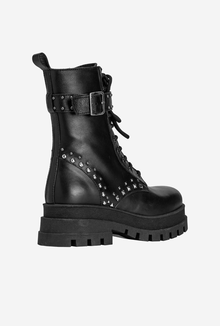 Women's Pinko Strap And Studs Combat Boots Black | Australia-49521639