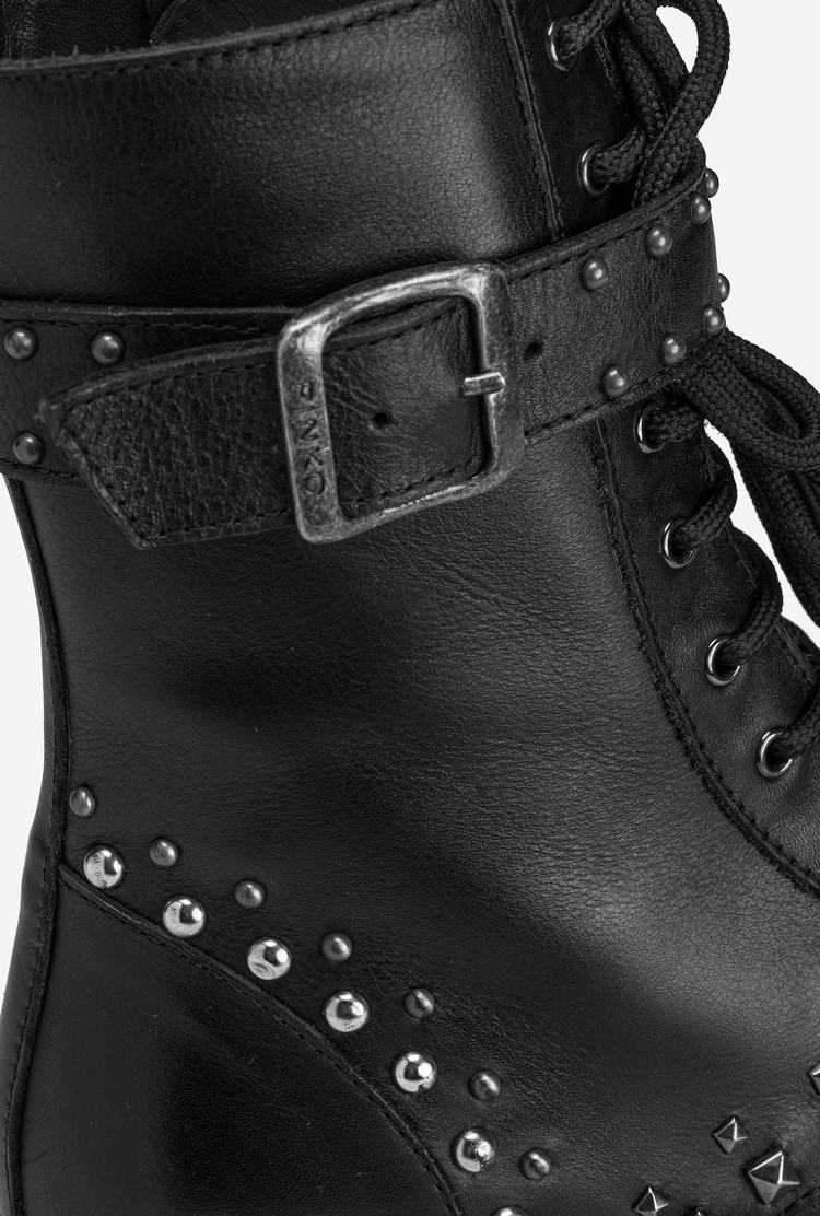 Women's Pinko Strap And Studs Combat Boots Black | Australia-49521639