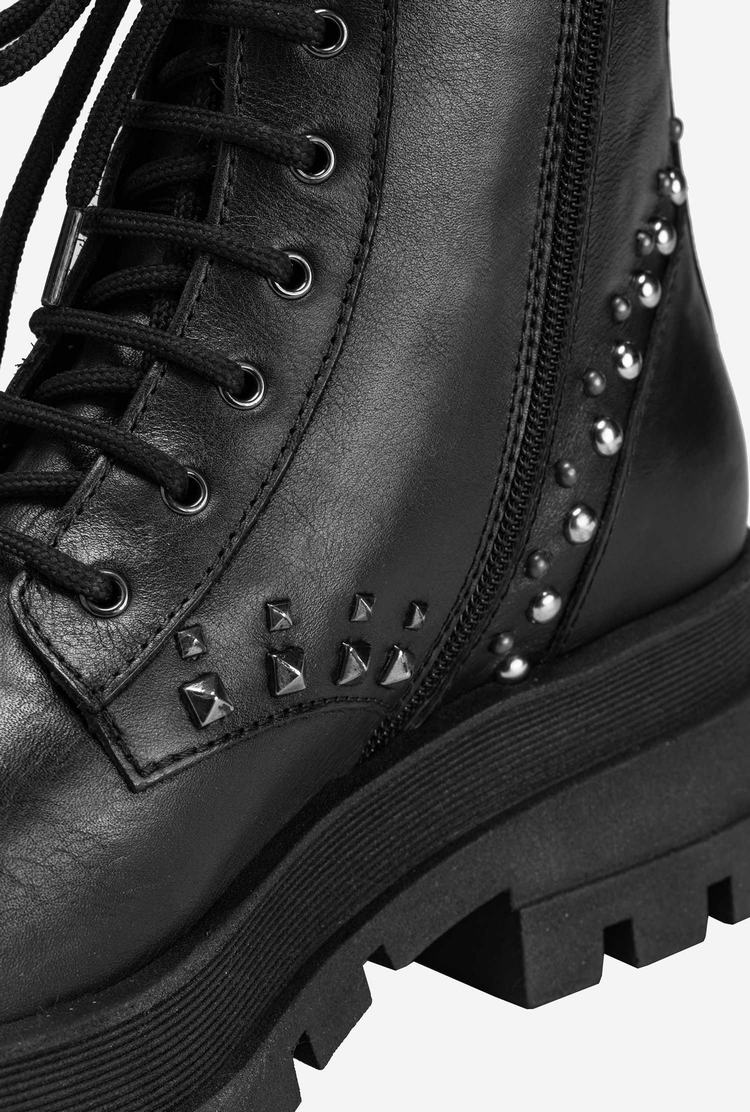 Women's Pinko Strap And Studs Combat Boots Black | Australia-49521639