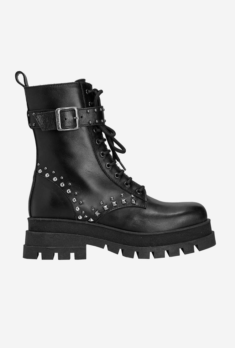 Women\'s Pinko Strap And Studs Combat Boots Black | Australia-49521639