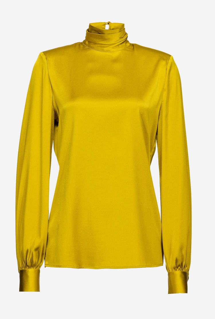 Women's Pinko Stretch Satin Turtleneck Shirts Yellow | Australia-42796039