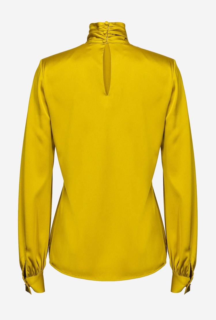 Women's Pinko Stretch Satin Turtleneck Shirts Yellow | Australia-42796039