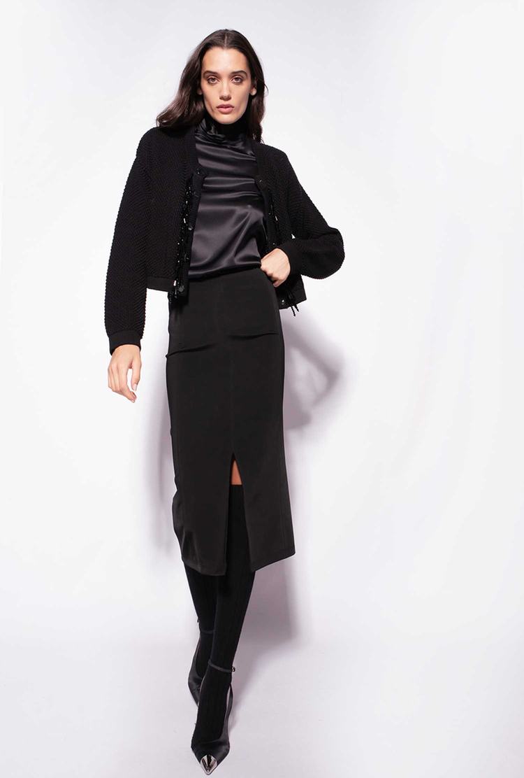 Women's Pinko Stretch Satin Turtleneck Shirts Black | Australia-96250789