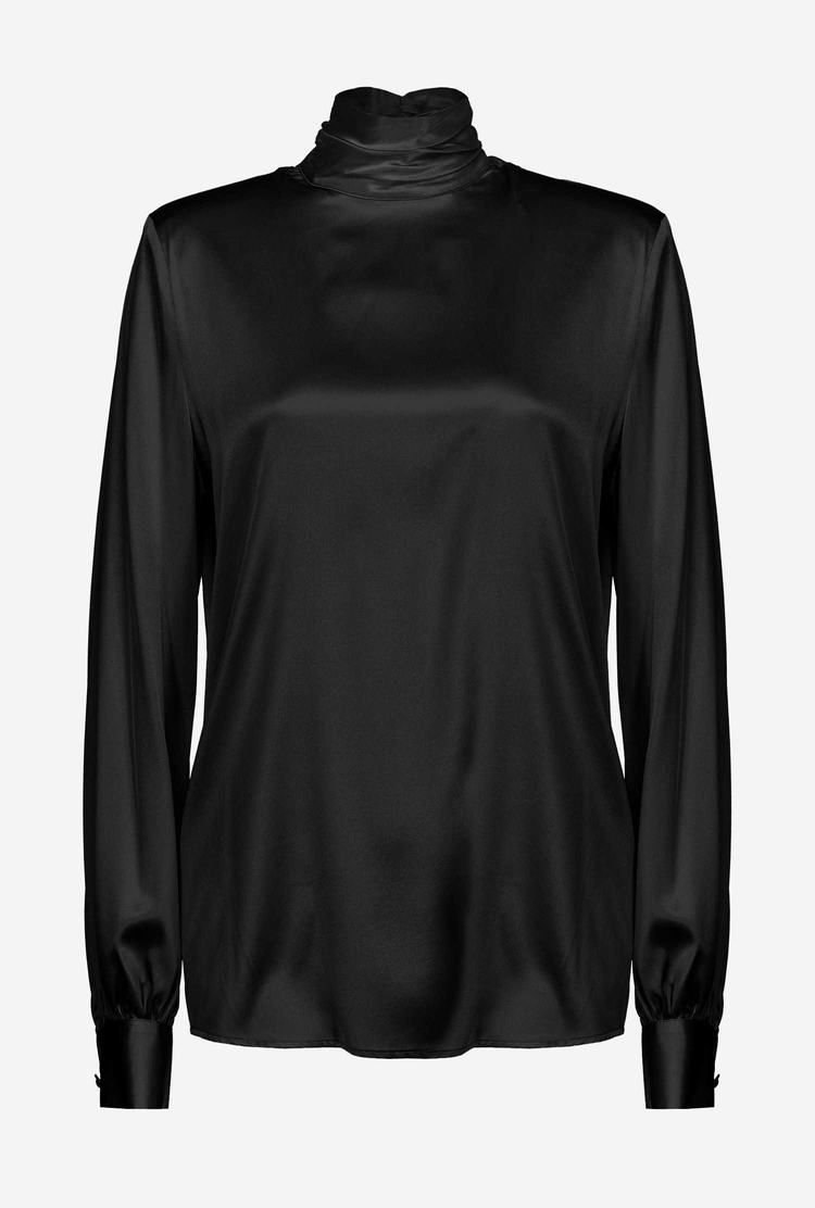 Women's Pinko Stretch Satin Turtleneck Shirts Black | Australia-96250789