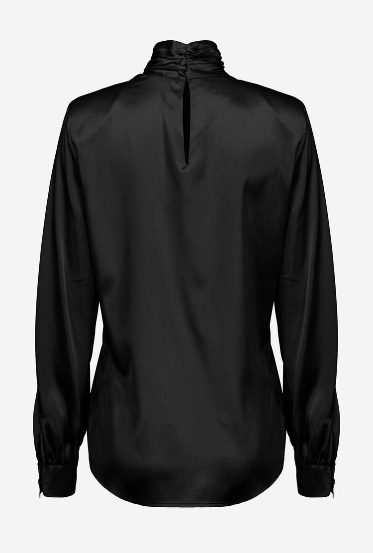 Women's Pinko Stretch Satin Turtleneck Shirts Black | Australia-96250789