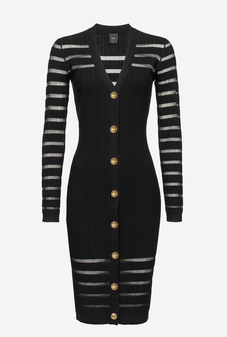 Women's Pinko Striped Knit Dress Black | Australia-35689079