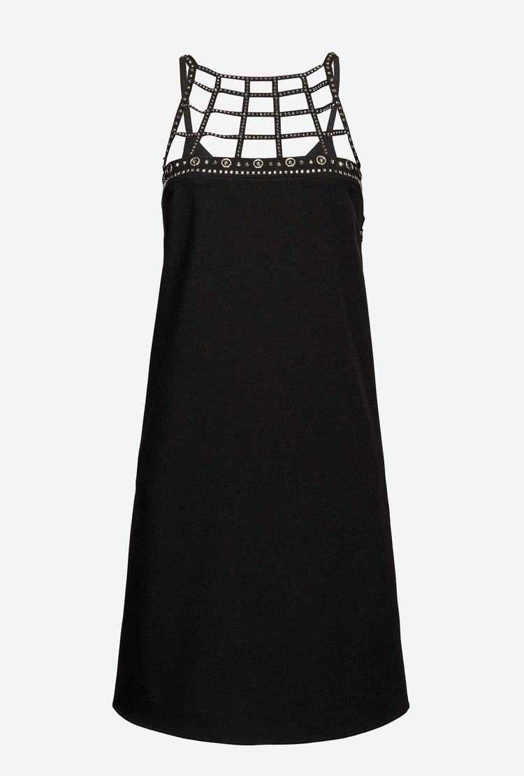 Women's Pinko Stud Embroidery Dress Black | Australia-07315689