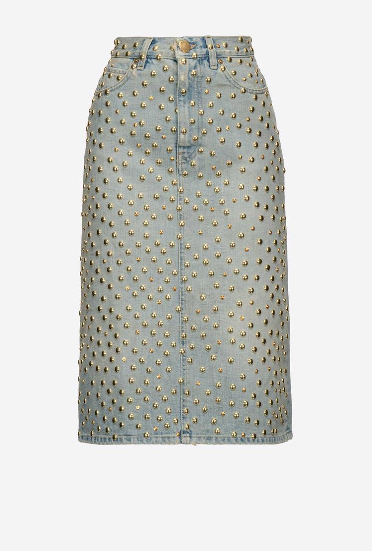 Women's Pinko Studded Denim Skirts Blue | Australia-78136529