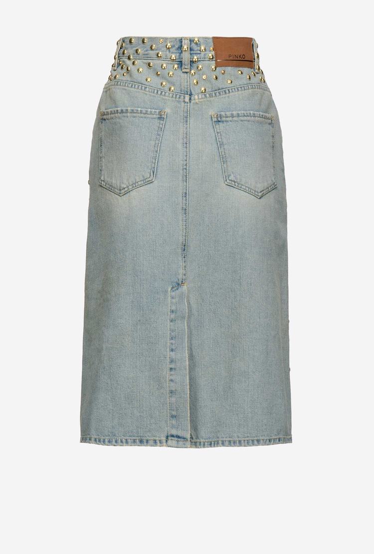 Women's Pinko Studded Denim Skirts Blue | Australia-78136529