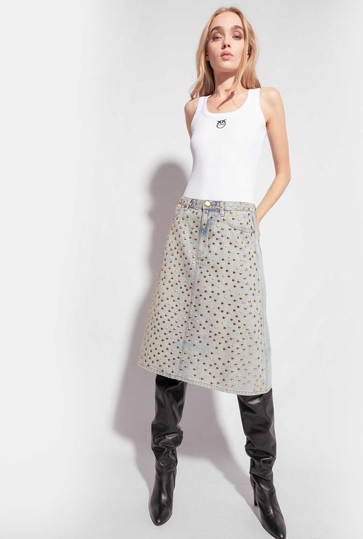 Women\'s Pinko Studded Denim Skirts Blue | Australia-78136529