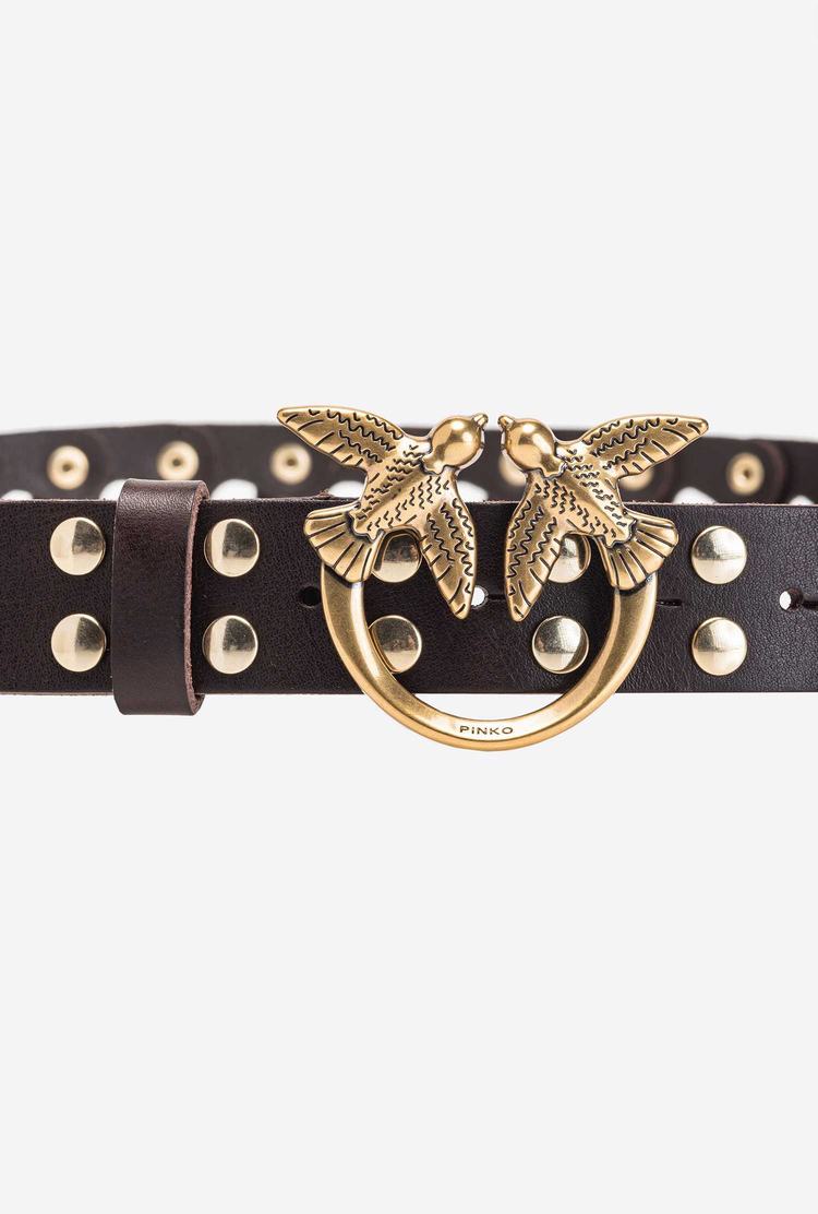 Women's Pinko Studs Belts Dark Brown Gold | Australia-91842079