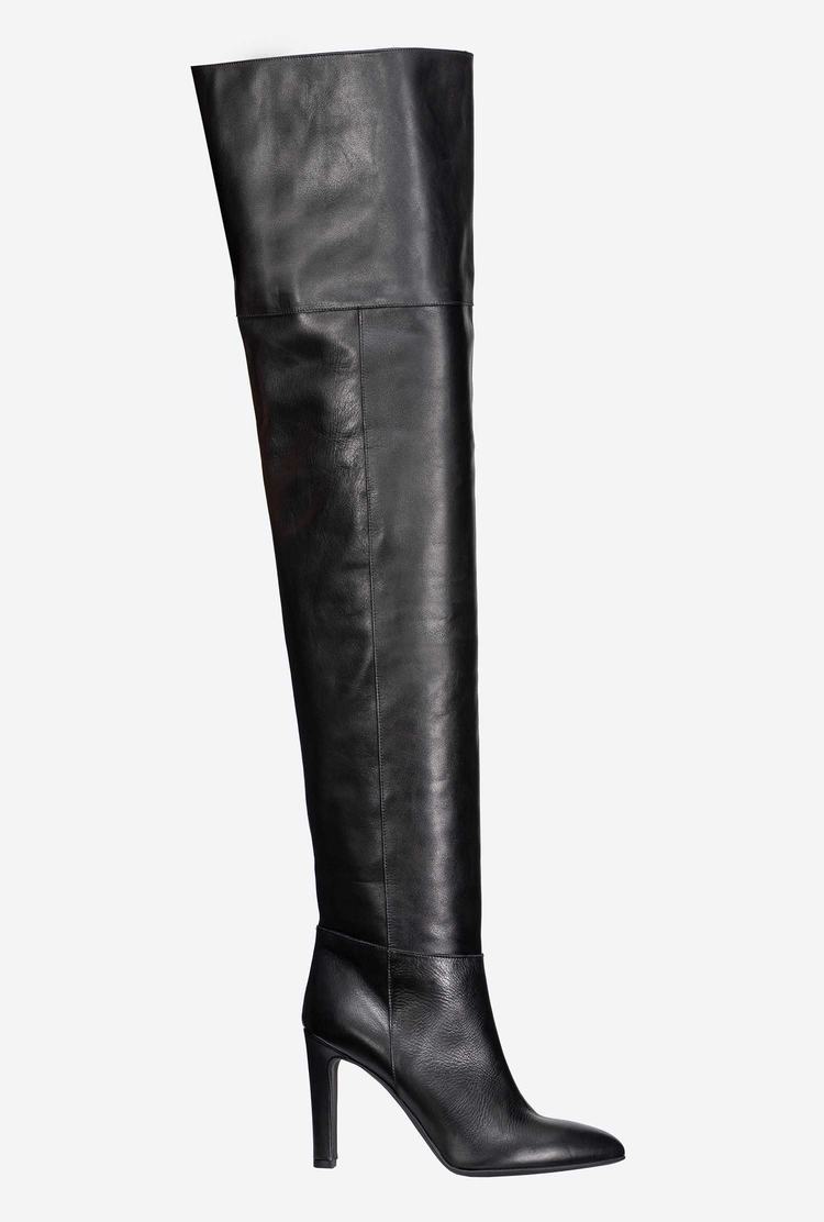 Women\'s Pinko Thigh-high Leather Boots Black | Australia-70863229