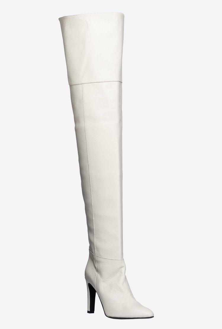 Women's Pinko Thigh-high Leather Boots White | Australia-89537409