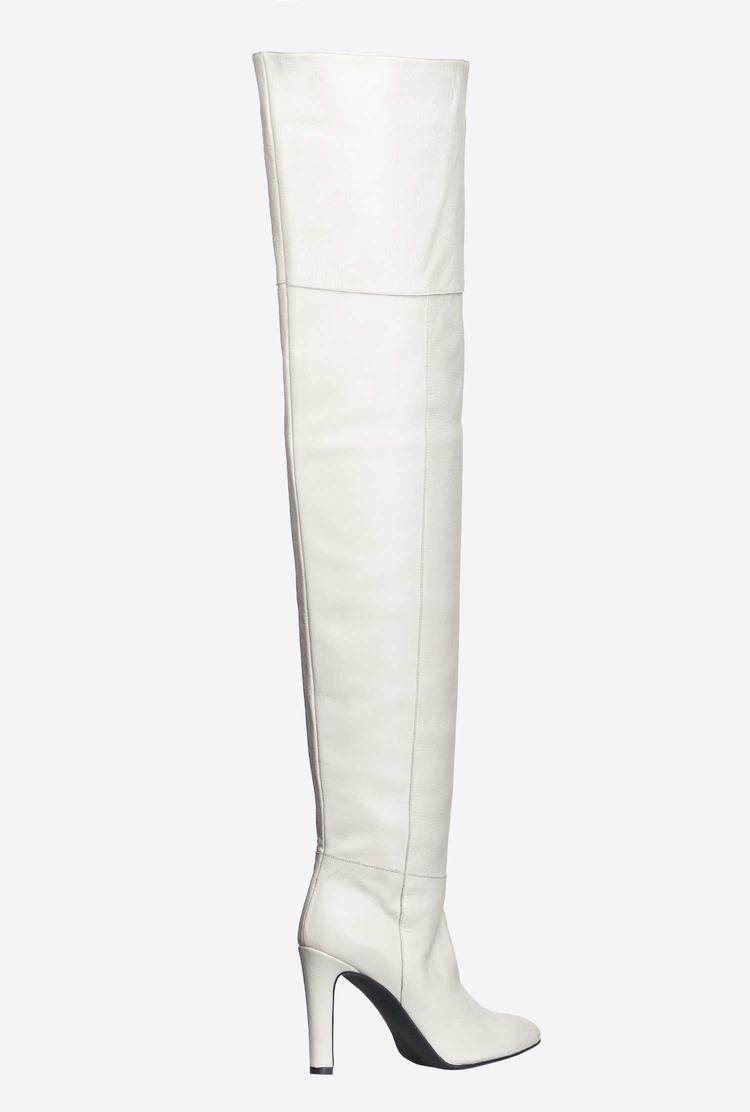 Women's Pinko Thigh-high Leather Boots White | Australia-89537409