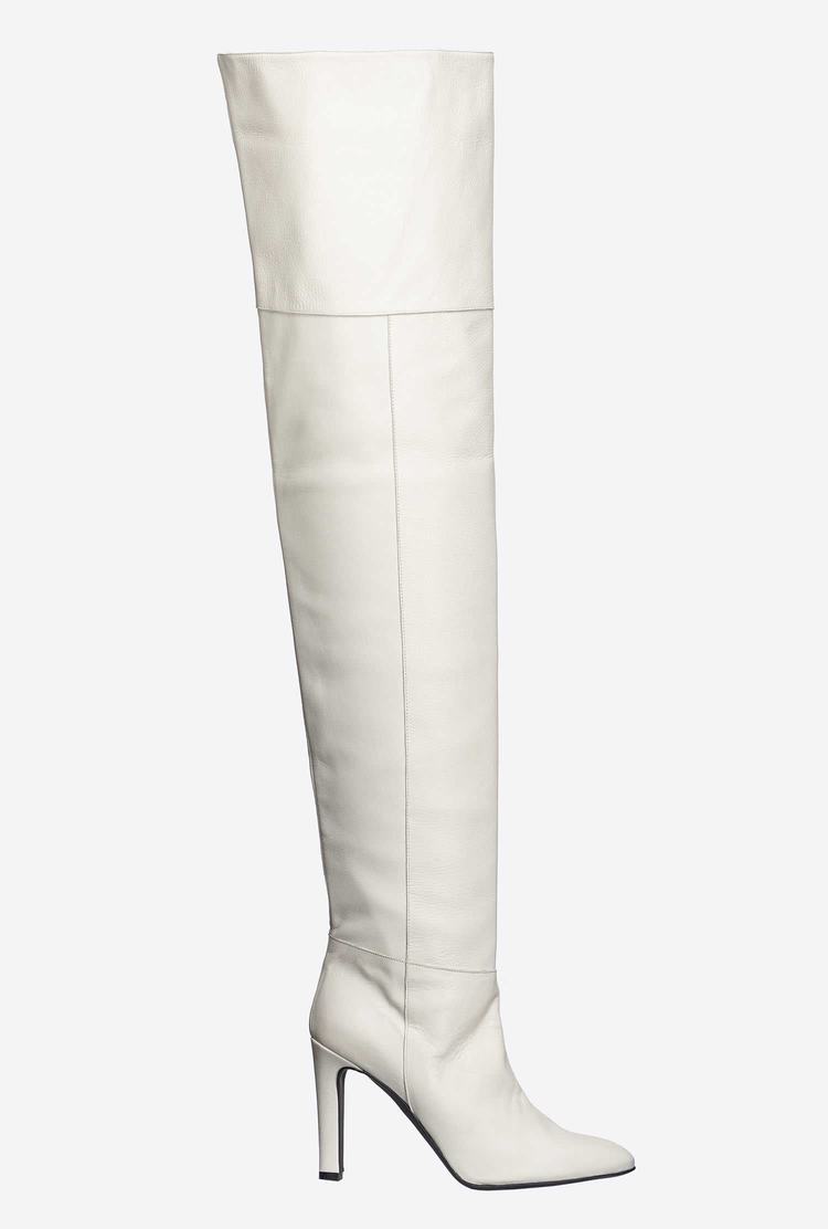 Women\'s Pinko Thigh-high Leather Boots White | Australia-89537409