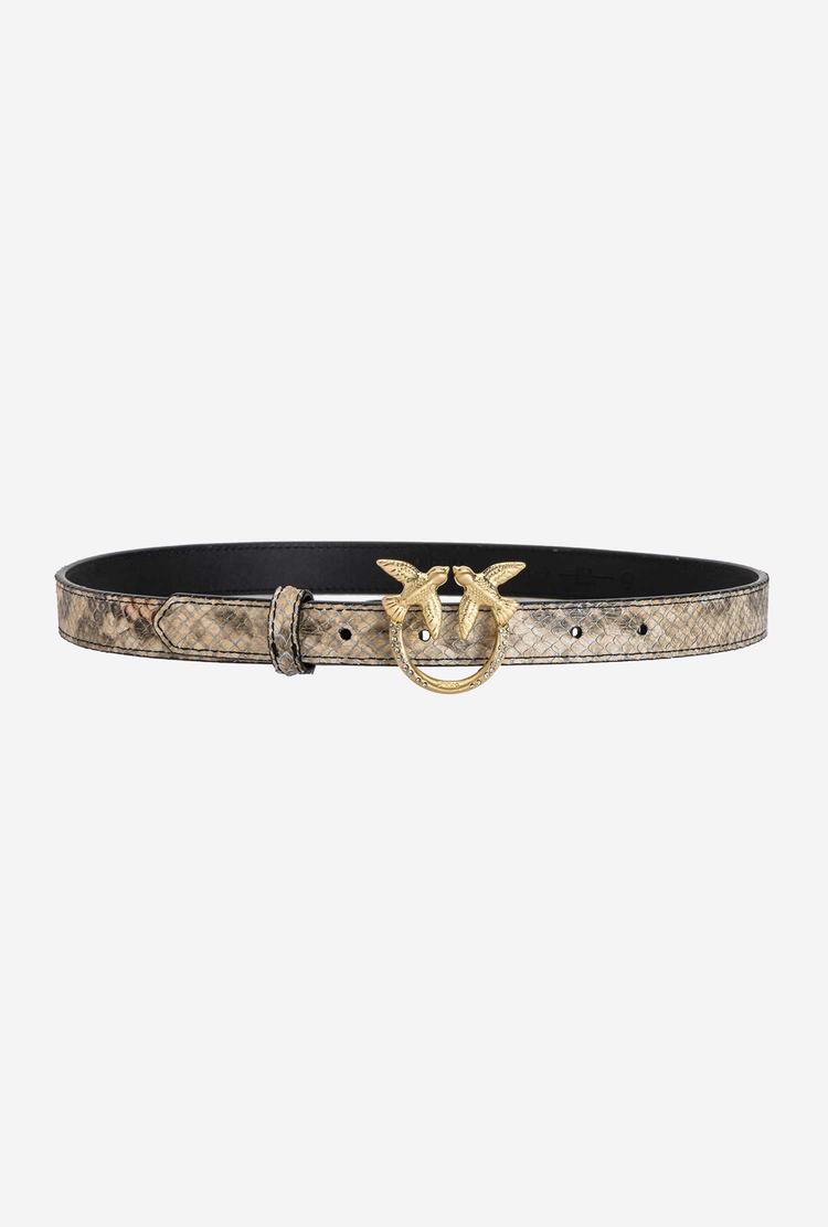 Women\'s Pinko Thin Python-print Love Birds Leather Belts Beige/Black/Brown Gold | Australia-12056439