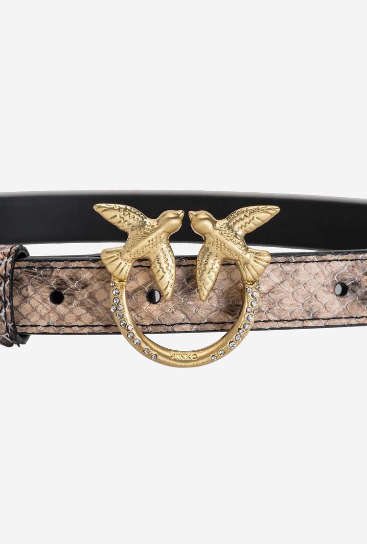 Women's Pinko Thin Python-print Love Birds Leather Belts Beige/Red/Brown Gold | Australia-54327919