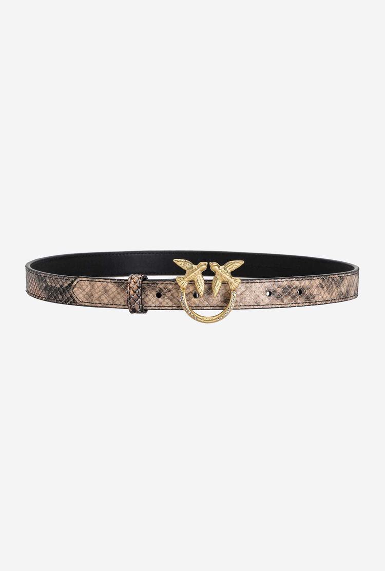 Women\'s Pinko Thin Python-print Love Birds Leather Belts Beige/Red/Brown Gold | Australia-54327919