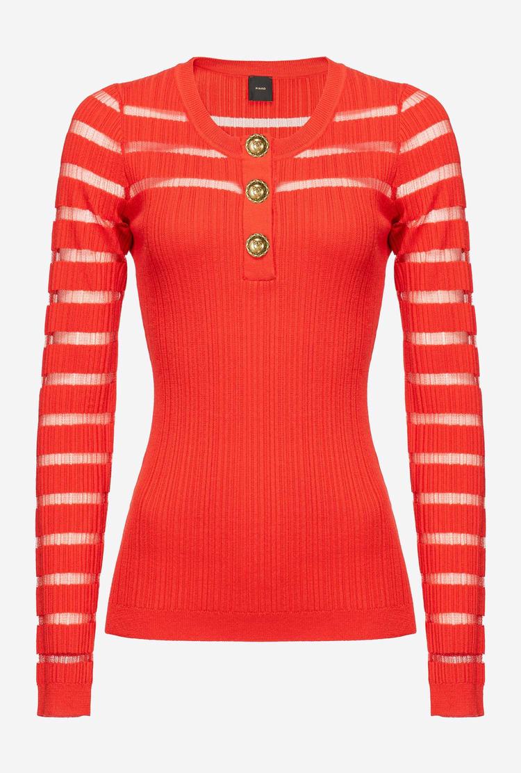 Women's Pinko Transparent Stripes Sweaters Deep Red | Australia-43817909