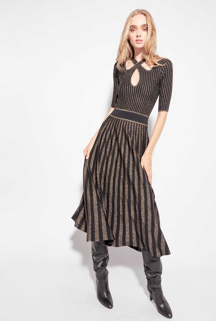 Women's Pinko Two-tone Knit Midi Dress Black/Gold | Australia-26403179