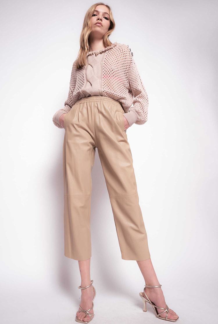 Women's Pinko Ultralight Leather Pants Beige | Australia-42096159