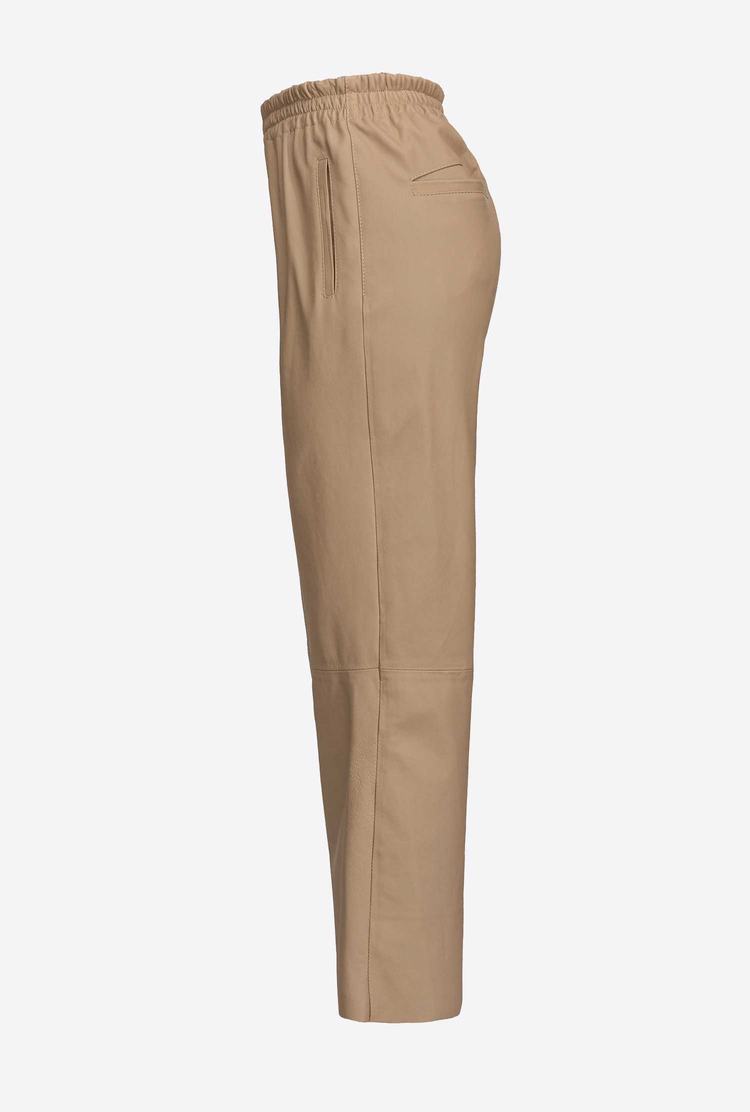 Women's Pinko Ultralight Leather Pants Beige | Australia-42096159