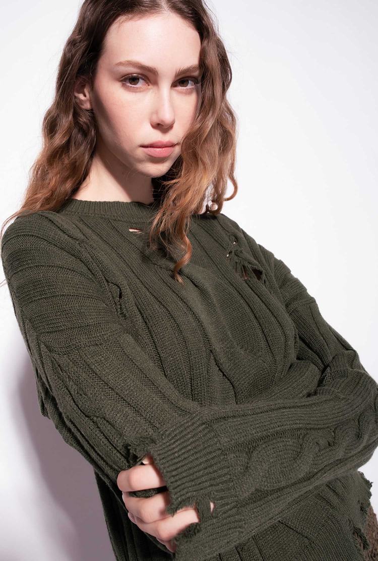 Women's Pinko Used-look Cable-knit Pullover Green | Australia-85032679