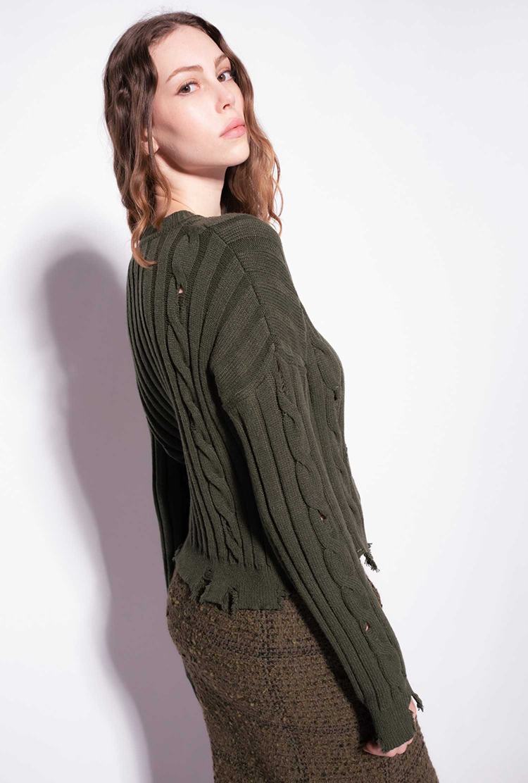 Women's Pinko Used-look Cable-knit Pullover Green | Australia-85032679