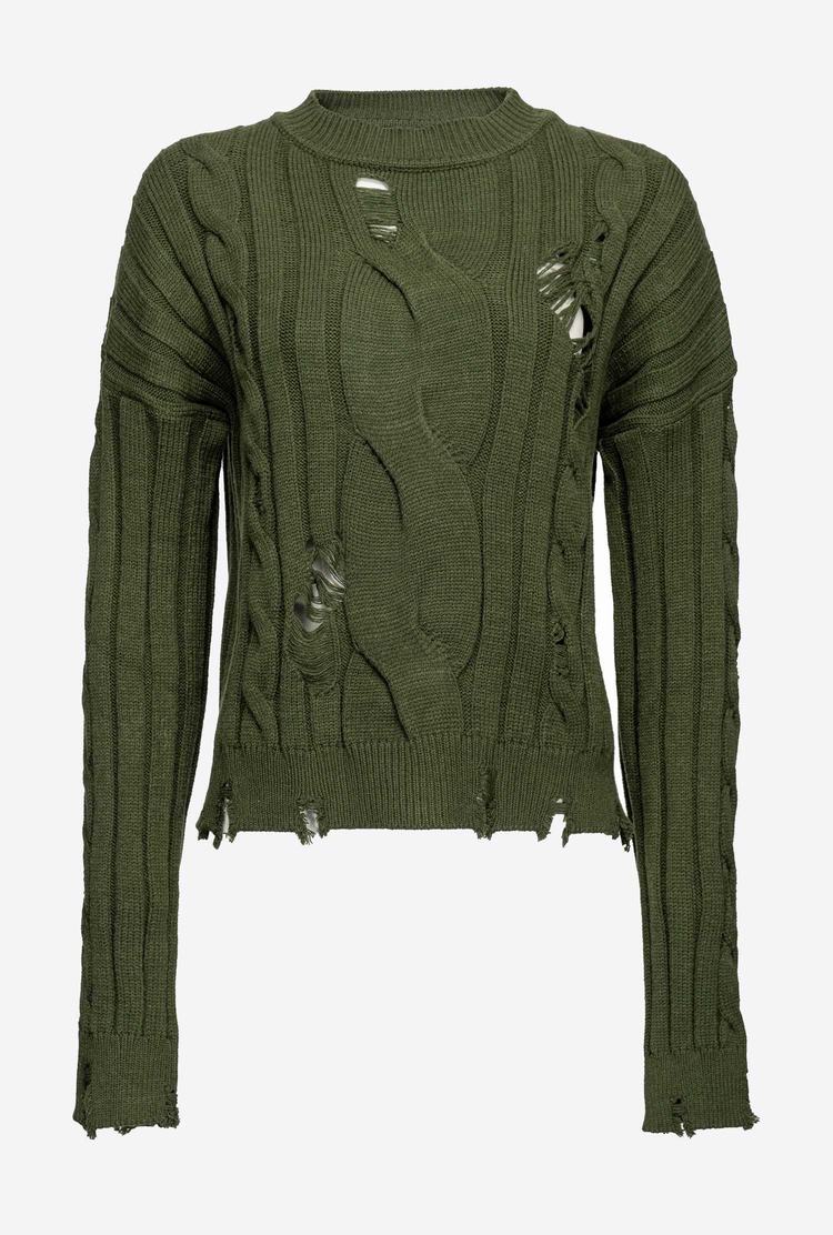 Women's Pinko Used-look Cable-knit Pullover Green | Australia-85032679