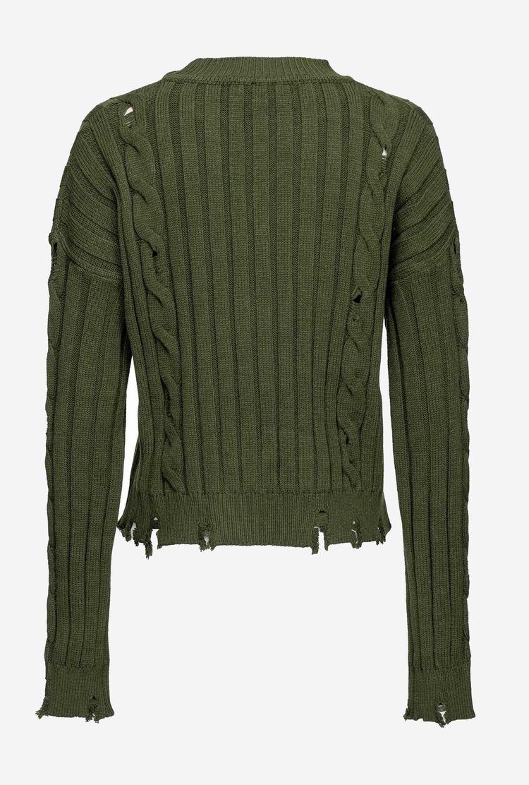 Women's Pinko Used-look Cable-knit Pullover Green | Australia-85032679