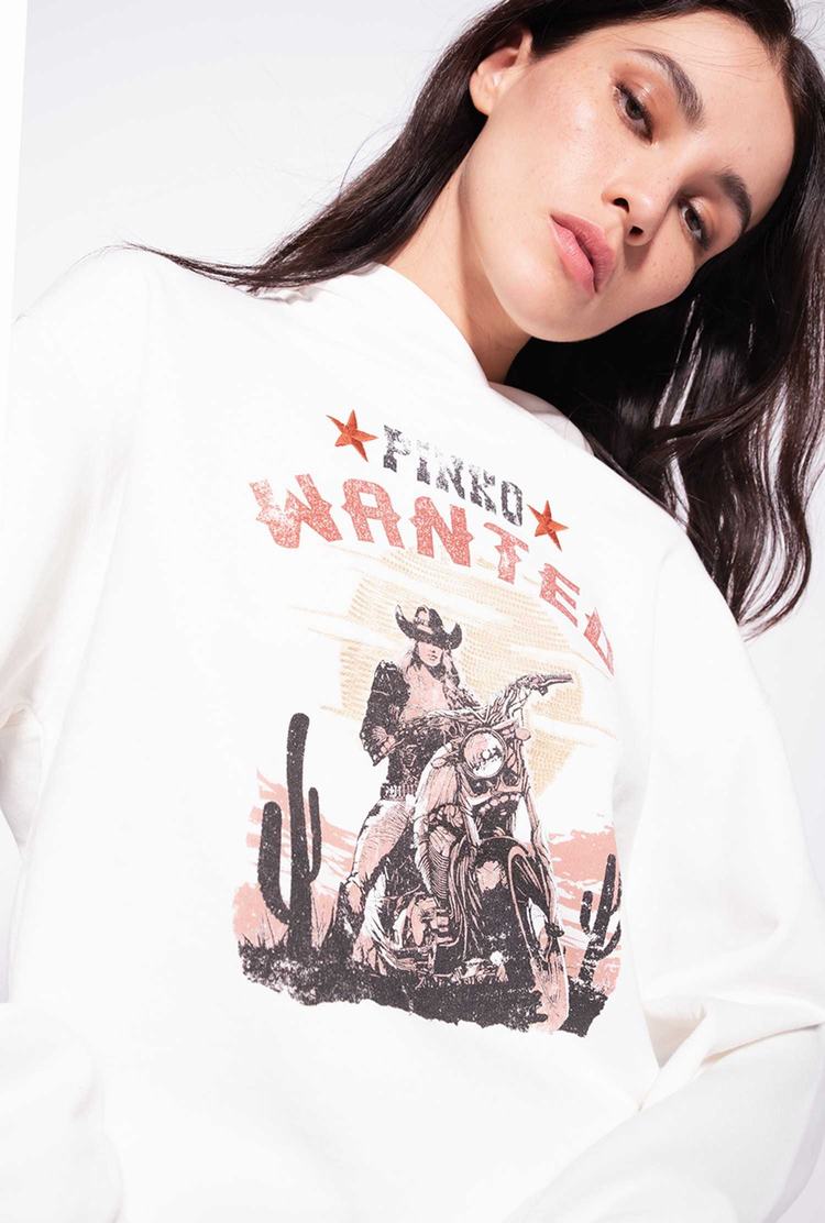 Women's Pinko Wanted Print Sweatshirt White | Australia-81923509