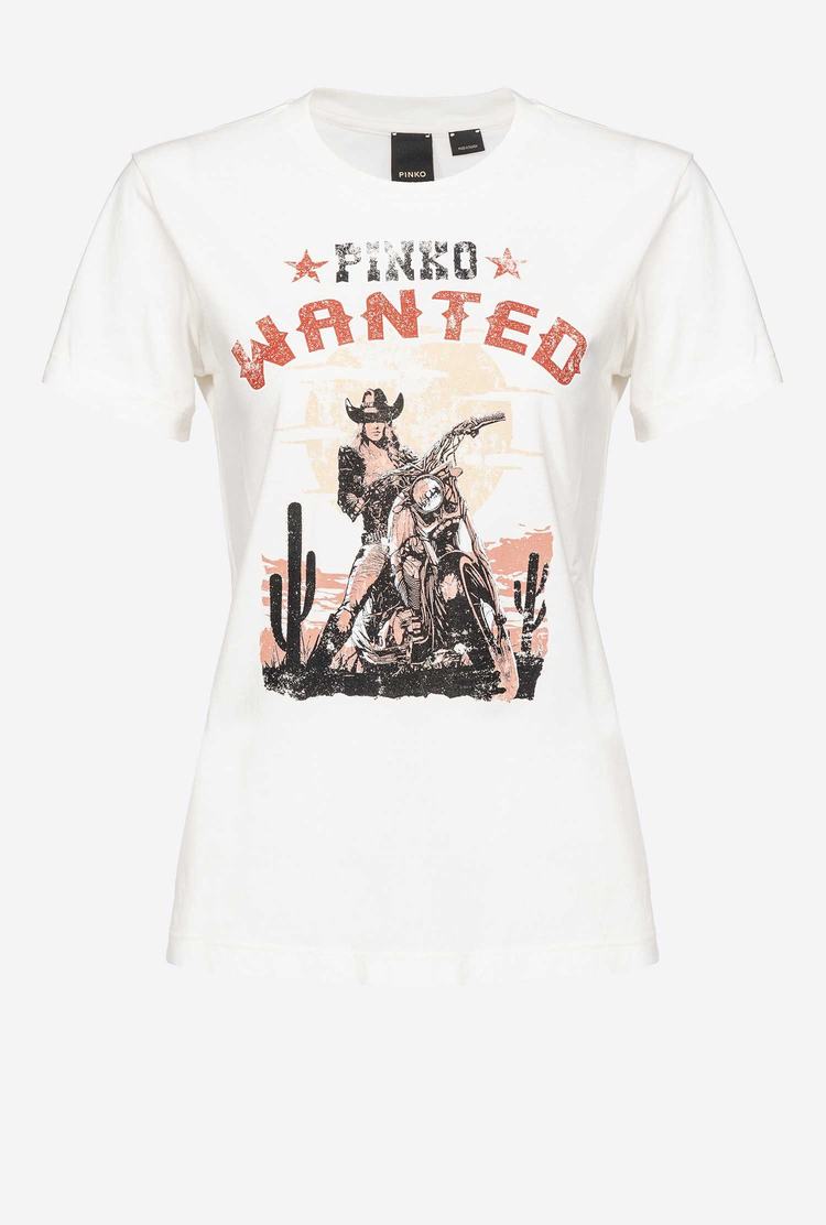 Women's Pinko Wanted Print T Shirts White | Australia-28751909