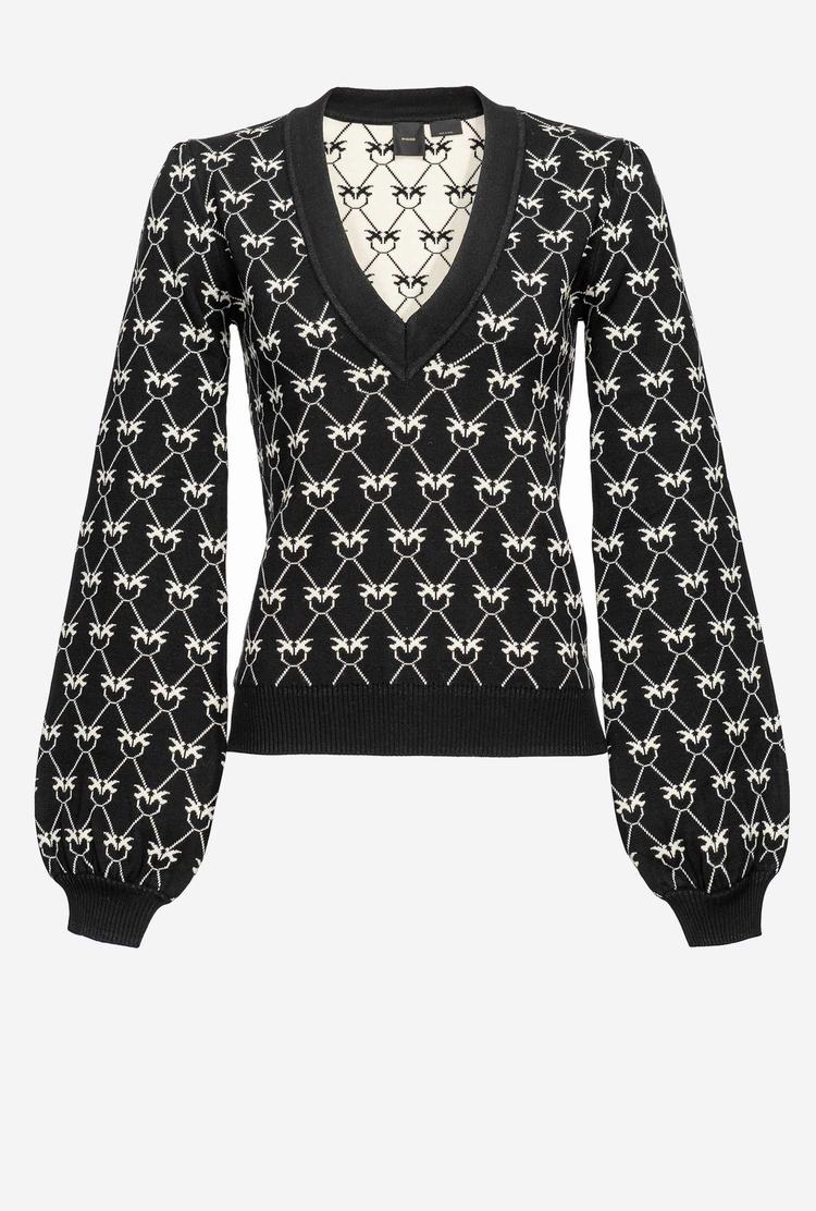 Women's Pinko Wide Sweaters Black/Cream | Australia-48793129