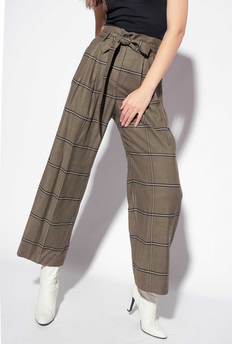 Women's Pinko Wide-leg Check Pants Multicolor Green/Beige | Australia-79615489