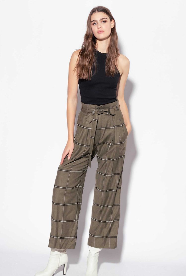 Women's Pinko Wide-leg Check Pants Multicolor Green/Beige | Australia-79615489