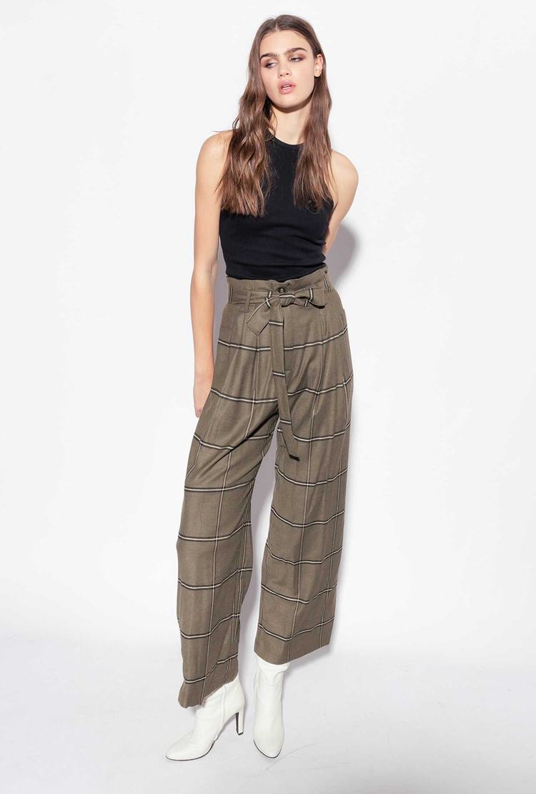 Women's Pinko Wide-leg Check Pants Multicolor Green/Beige | Australia-79615489