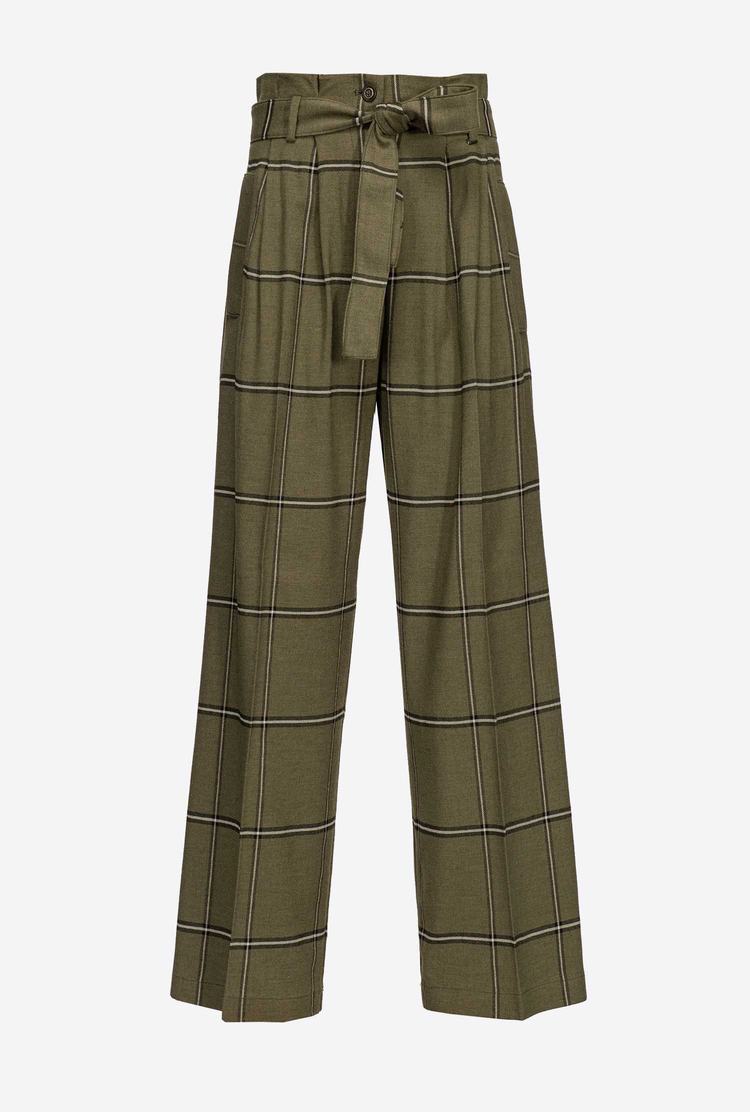 Women's Pinko Wide-leg Check Pants Multicolor Green/Beige | Australia-79615489