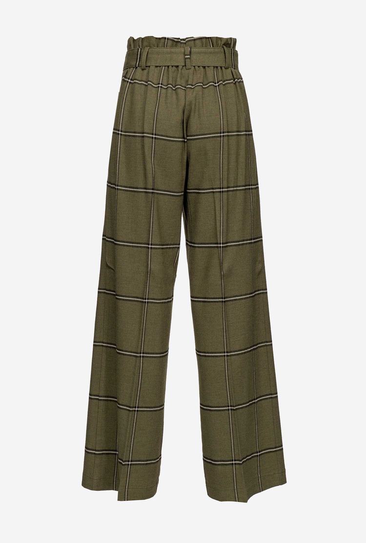 Women's Pinko Wide-leg Check Pants Multicolor Green/Beige | Australia-79615489