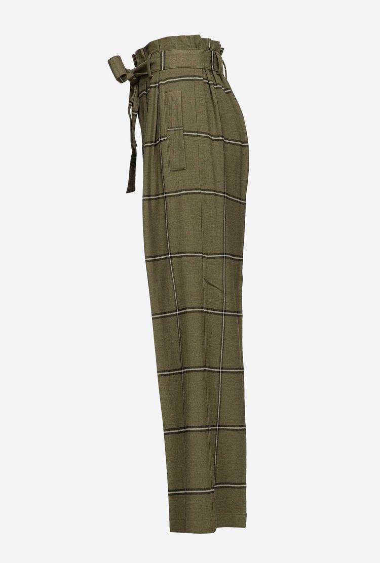 Women's Pinko Wide-leg Check Pants Multicolor Green/Beige | Australia-79615489