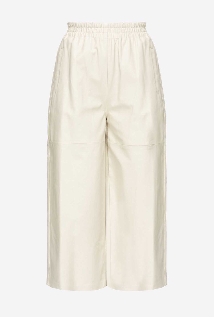 Women's Pinko Wide-leg In Ultra-light Leather Pants Beige | Australia-65807349