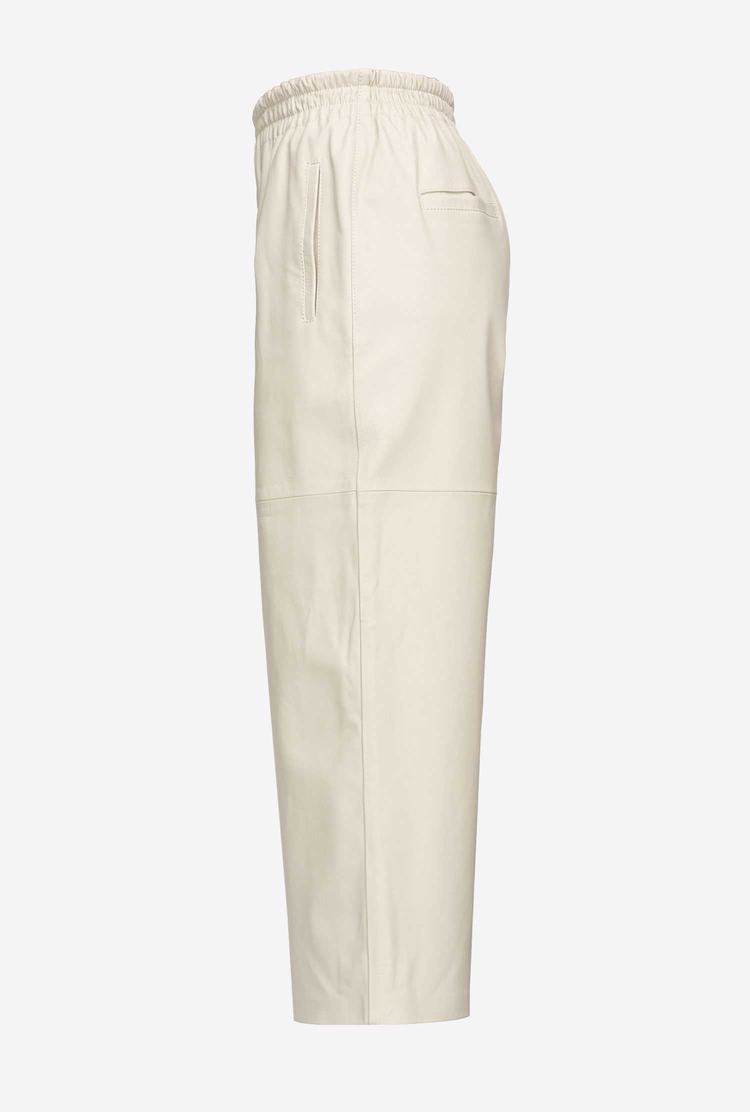 Women's Pinko Wide-leg In Ultra-light Leather Pants Beige | Australia-65807349