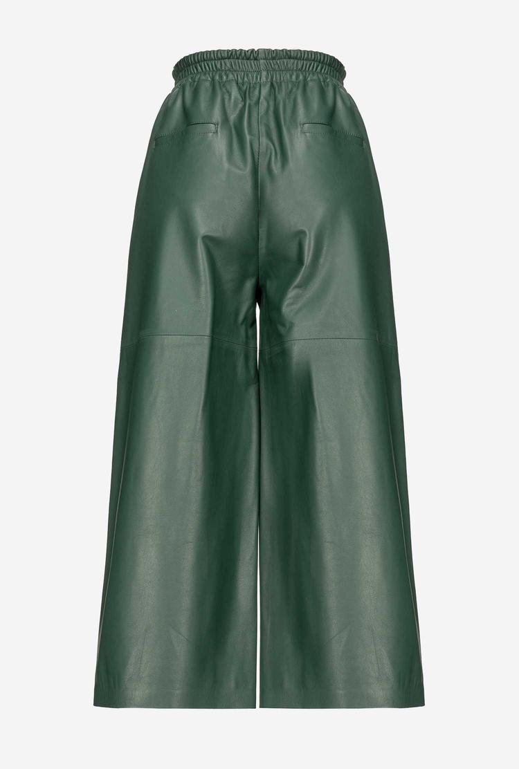 Women's Pinko Wide-leg In Ultra-light Leather Pants Green Deep Grey Blue | Australia-80746519