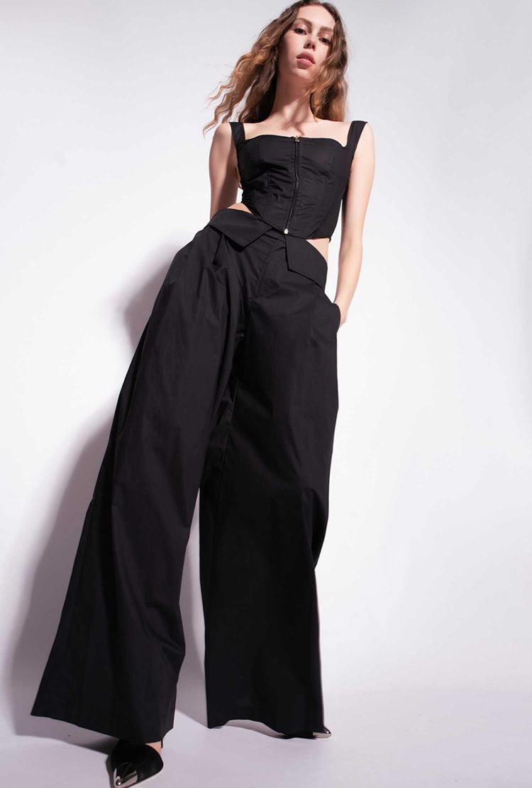 Women's Pinko Wide-leg Poplin Pants Black | Australia-63528979